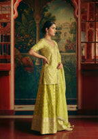 Radiant Lime Green Brocade Kali Sharara Set – The Perfect Haldi Outfit