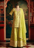 Radiant Lime Green Brocade Kali Sharara Set – The Perfect Haldi Outfit