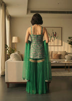 Indo western Green Silk Gharara for Mehandi