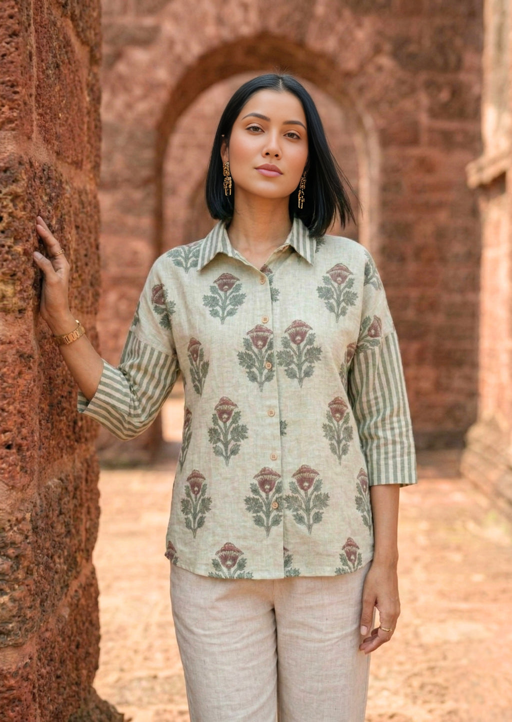 Green linen shirt women Gurugram