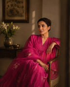 Hot Pink Chanderi Silk Suit with silk organza dupatta