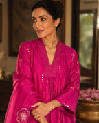 Hot Pink Chanderi Silk Suit with silk organza dupatta