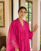 Hot Pink Chanderi Silk Suit with silk organza dupatta
