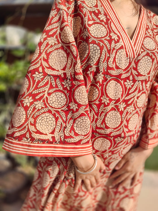 Cotton  Handblock Kurta Set |  With Pockets and Striped Pants |