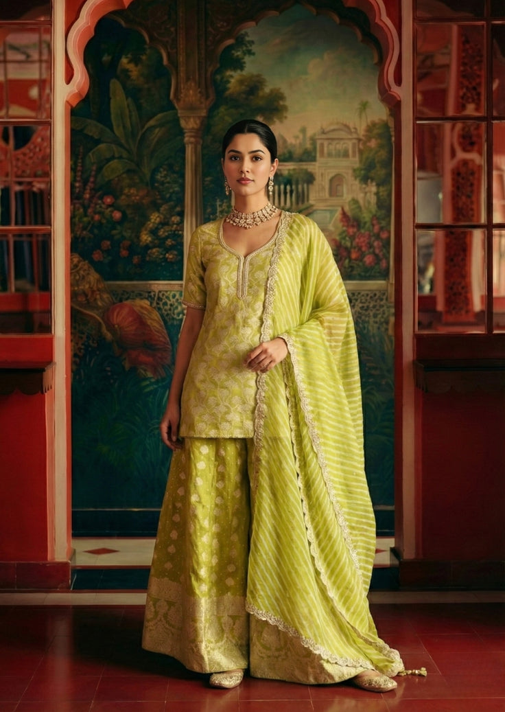 Green Kali Sharara Set For Haldi and 