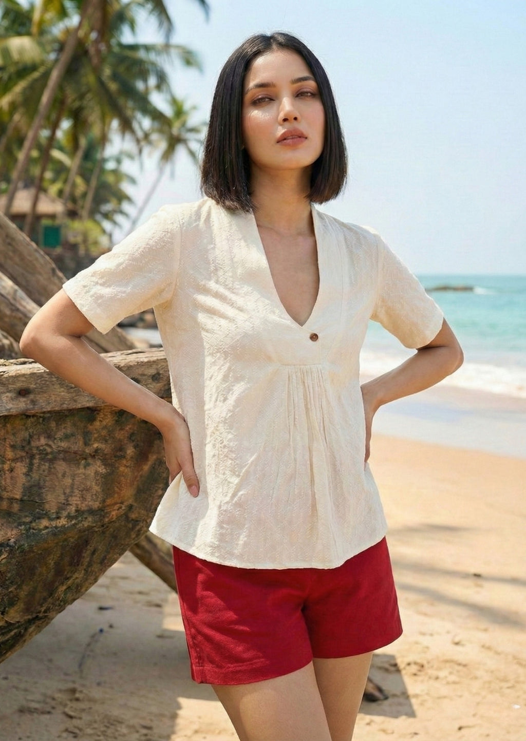 Kora Cotton Dobby Top | Natural Hand-Textured Luxury – Bbaawri