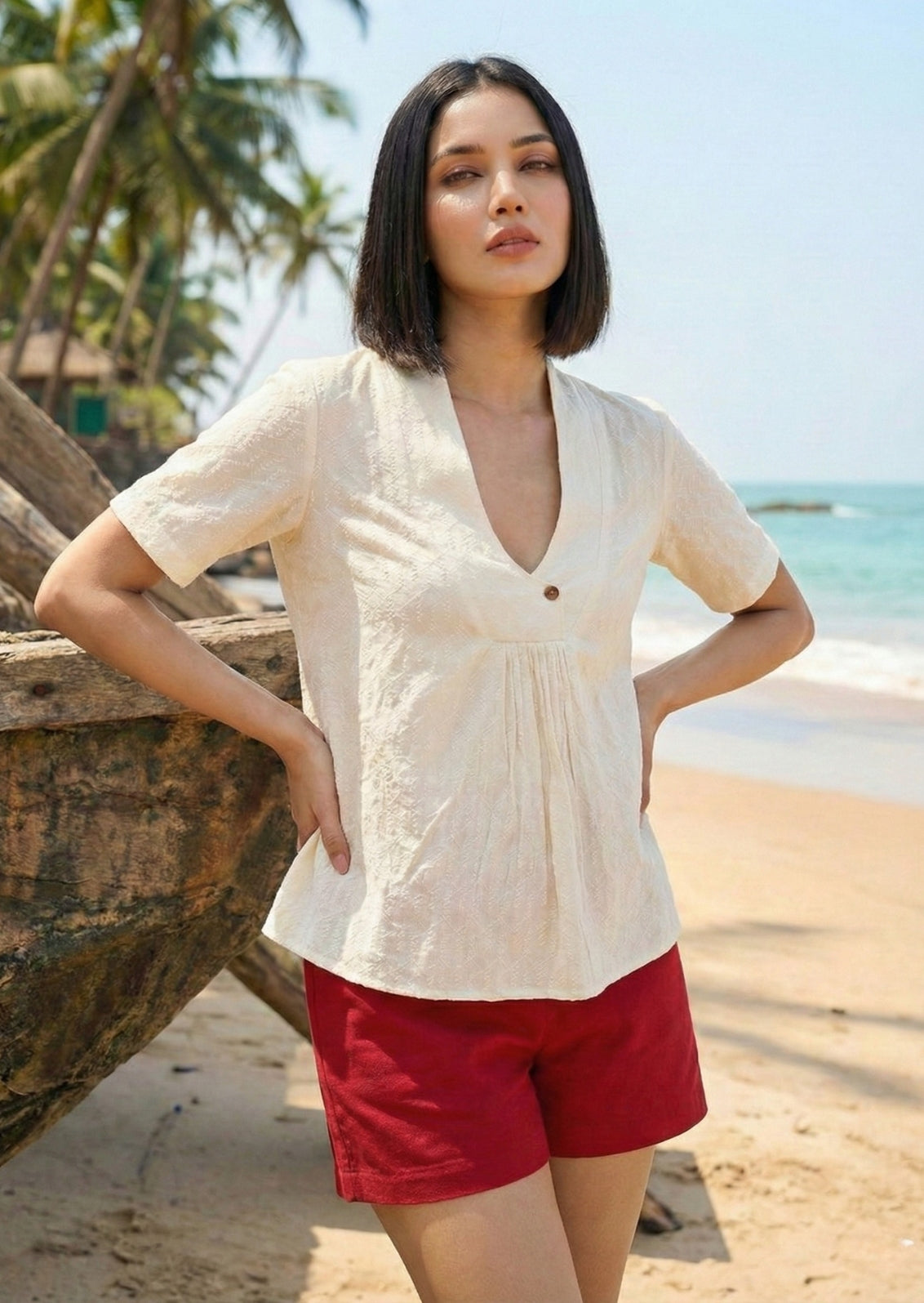 Kora Cotton Dobby Top | Natural Hand-Textured Luxury – Bbaawri