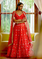 Mastaani Coral Red  Nakshi Lehenga