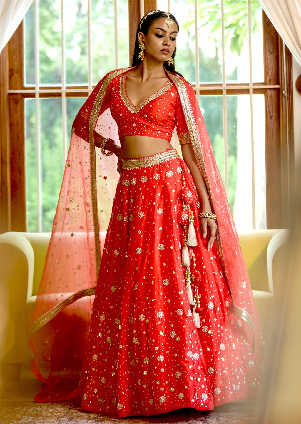 Mastaani Coral Red  Nakshi Lehenga