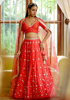 Mastaani Coral Red  Nakshi Lehenga