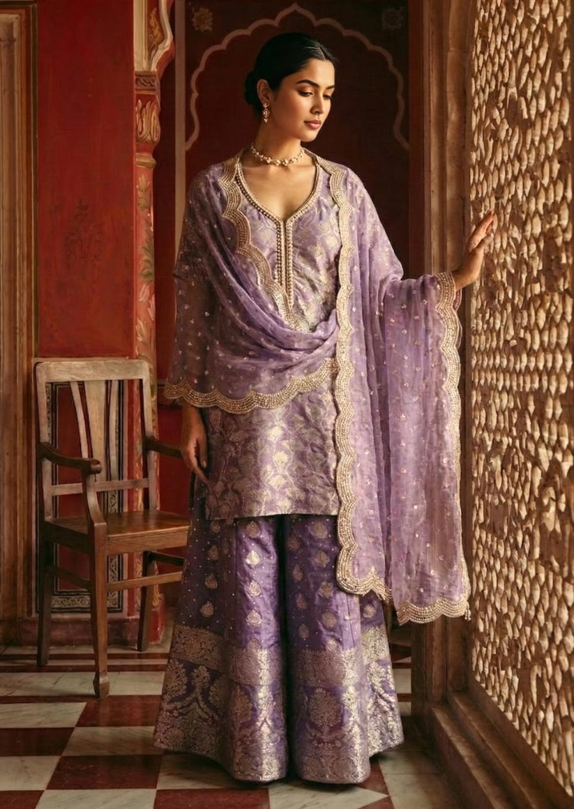Lilac Sharara Set with Tissue Dupatta