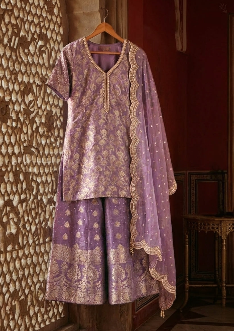 Lilac Sharara Set with Tissue Dupatta