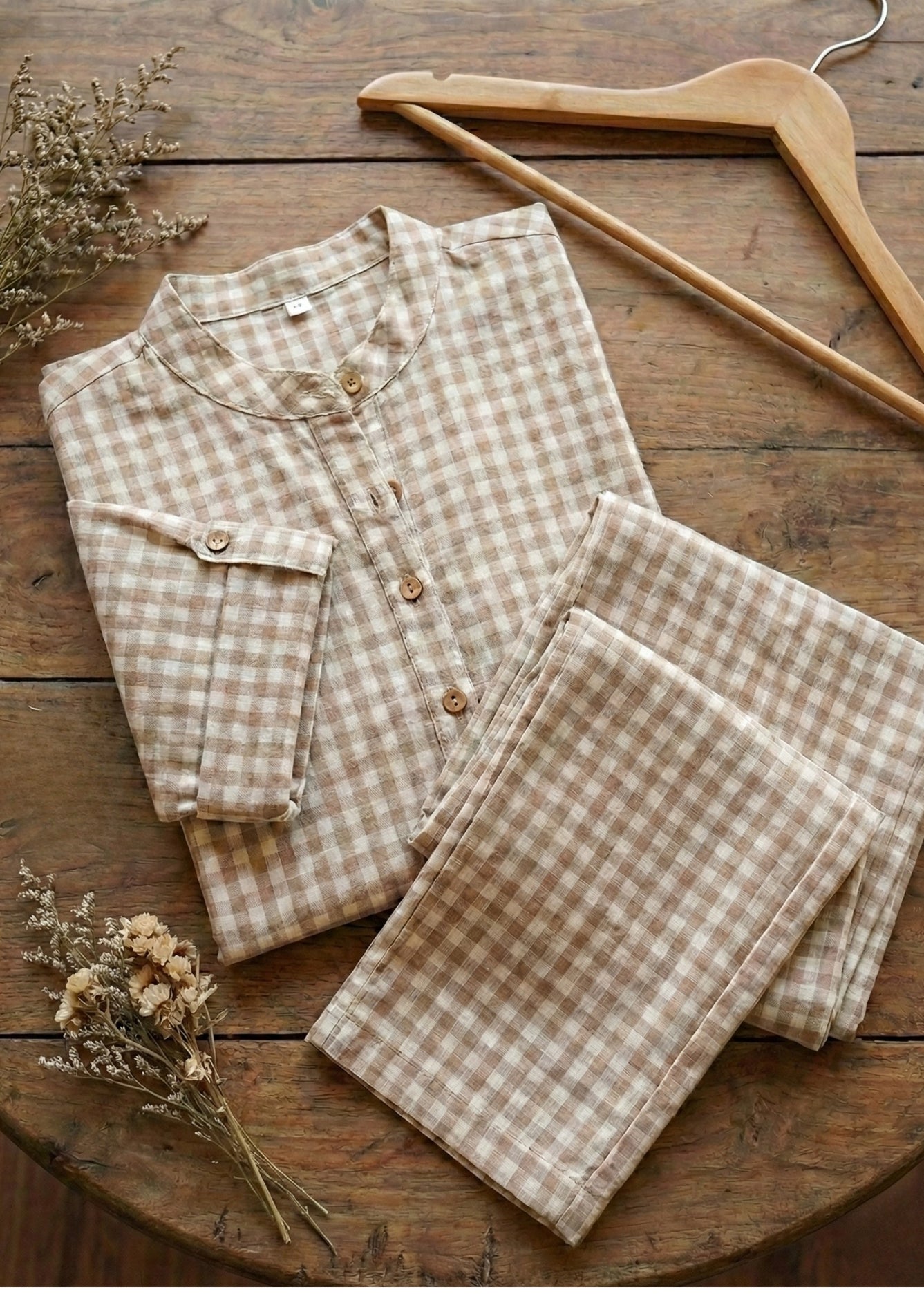 Woven Handloom Cotton Checked Kurta Co ord Set