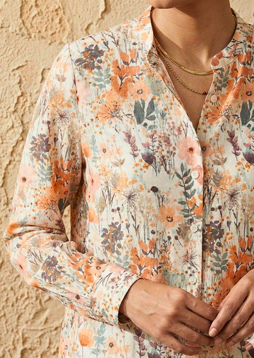 Printed Floral Shirt in Linen Cotton