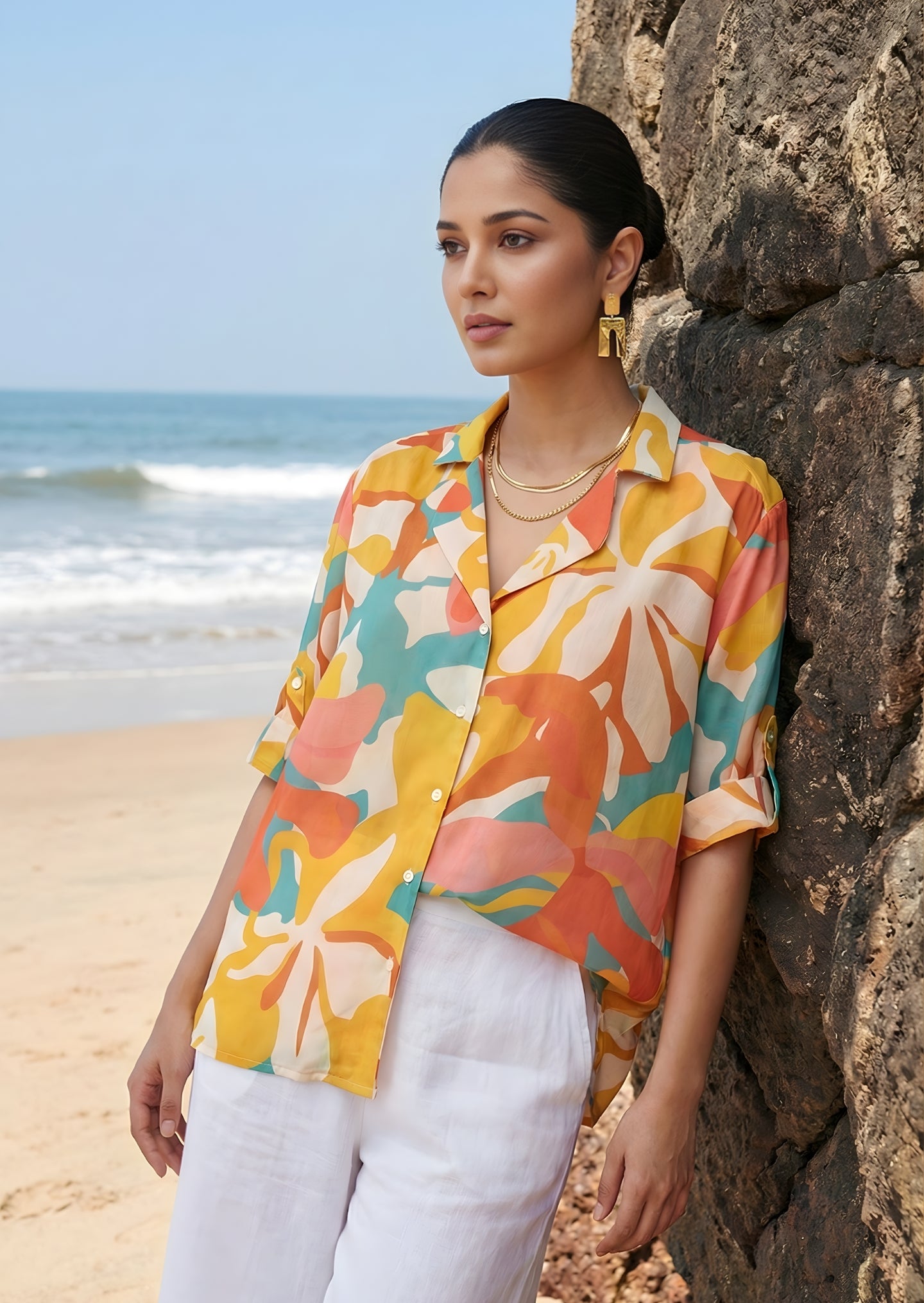 Multicolor Abstract Cotton Shirt for woman