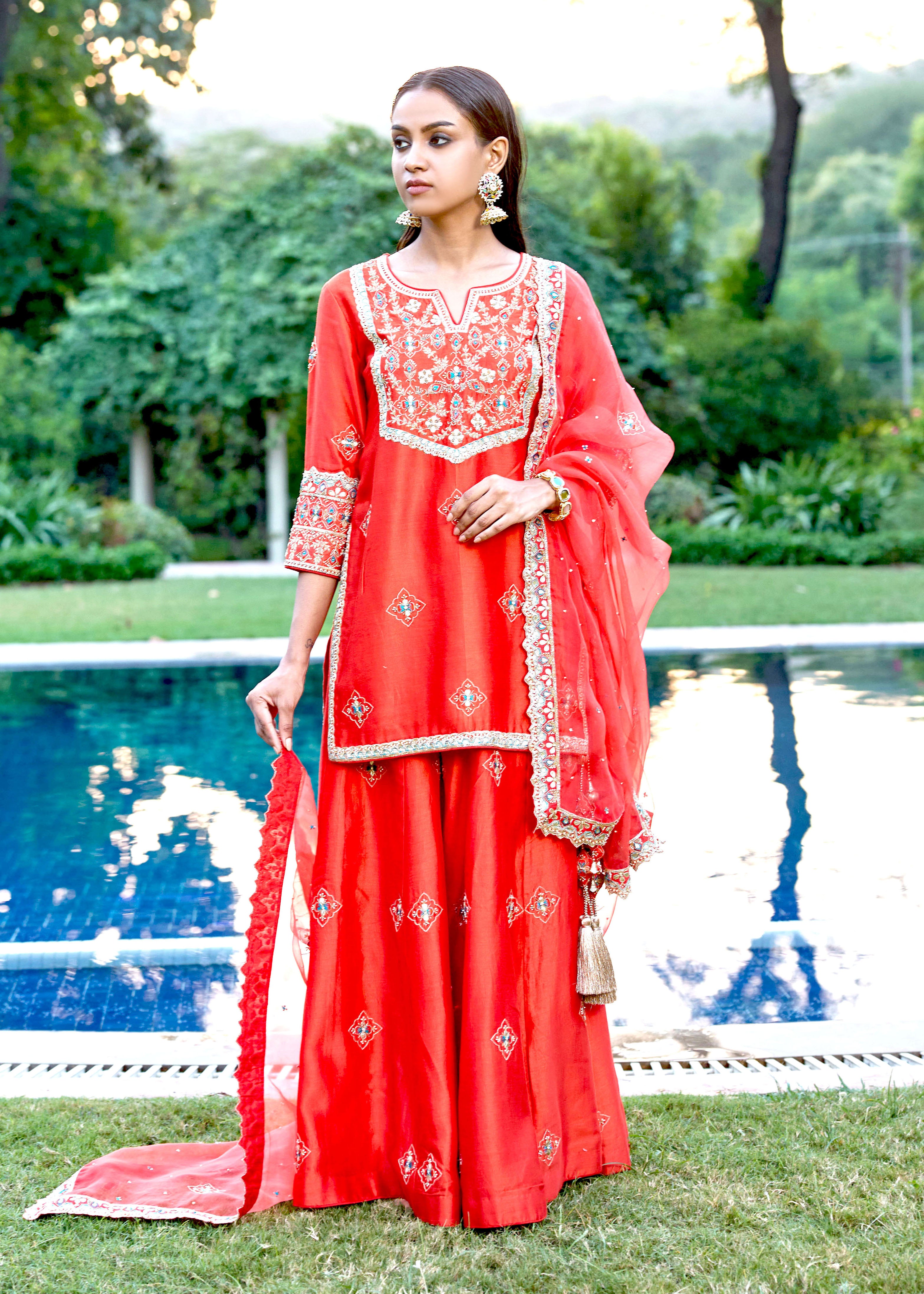 Mastaani Sharara Set with Nakshi Work - Red