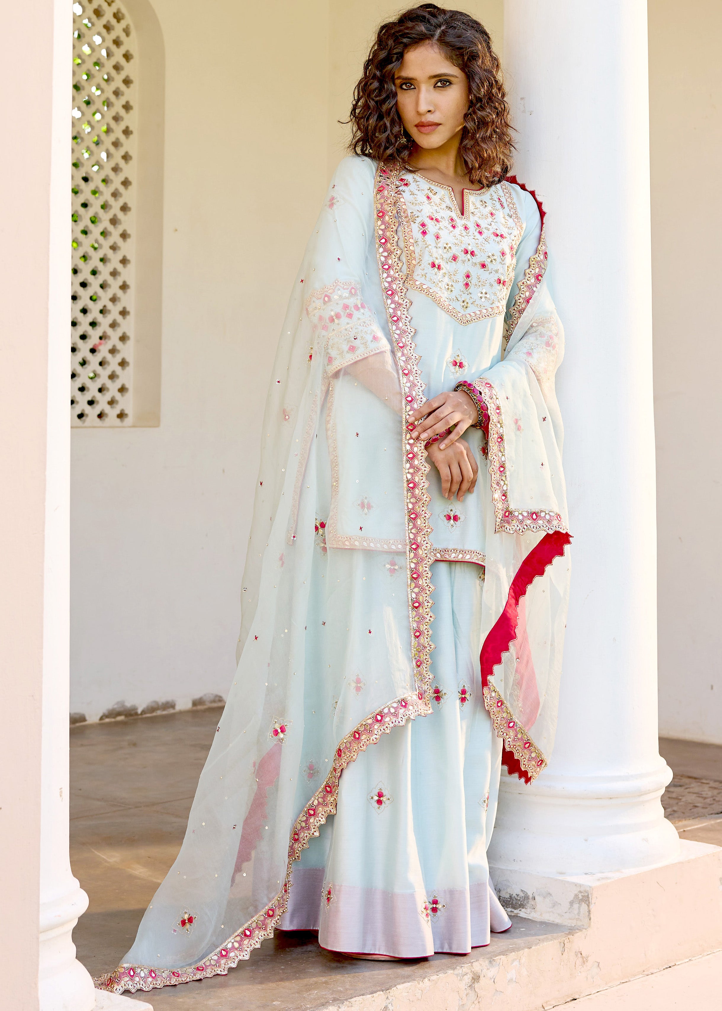 Mastaani Sharara Set with Nakshi Work - Blue