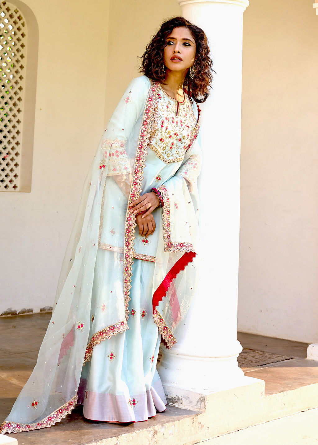 Mastaani Sharara Set with Nakshi Work - Blue