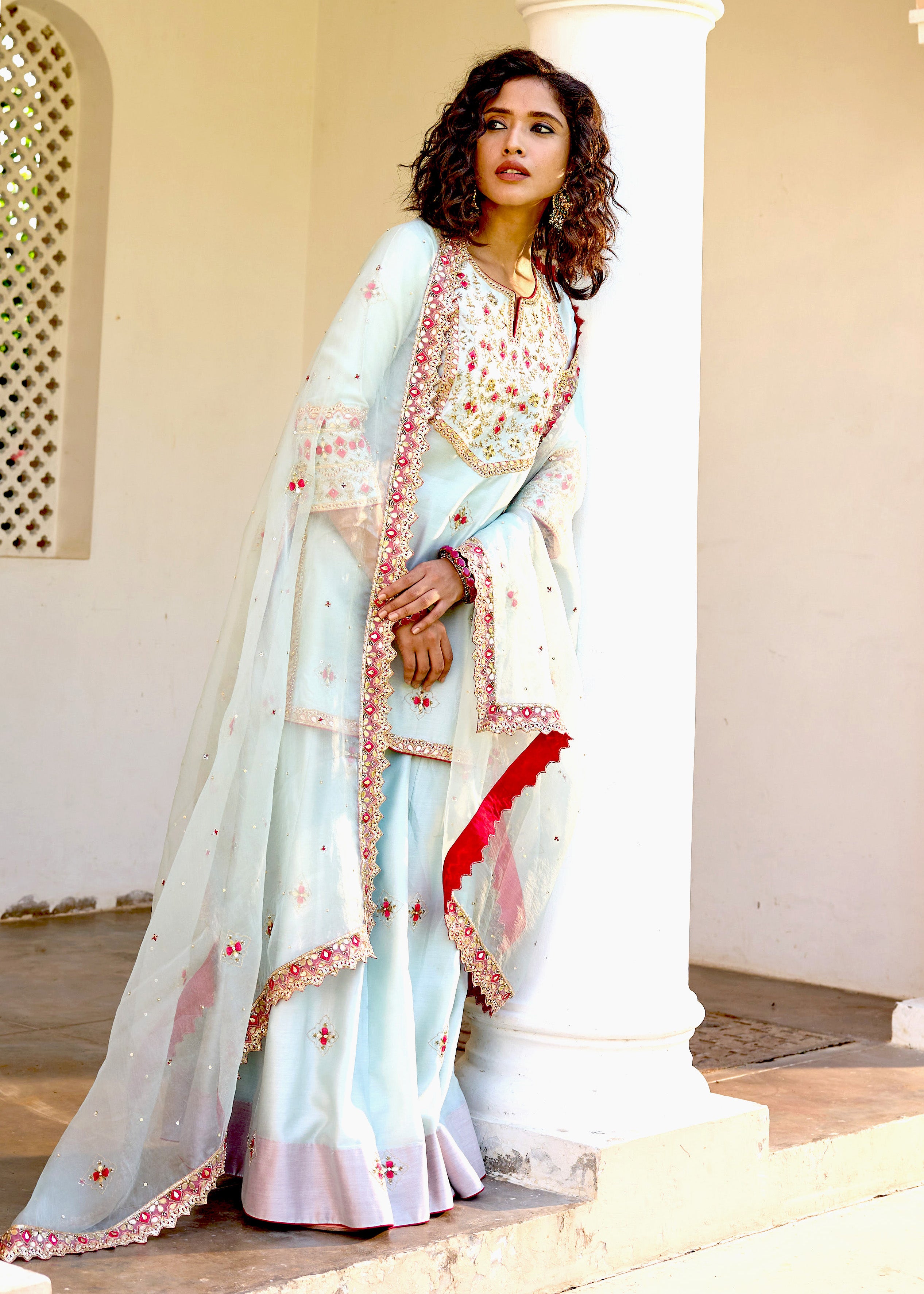 Mastaani Sharara Set with Nakshi Work - Blue
