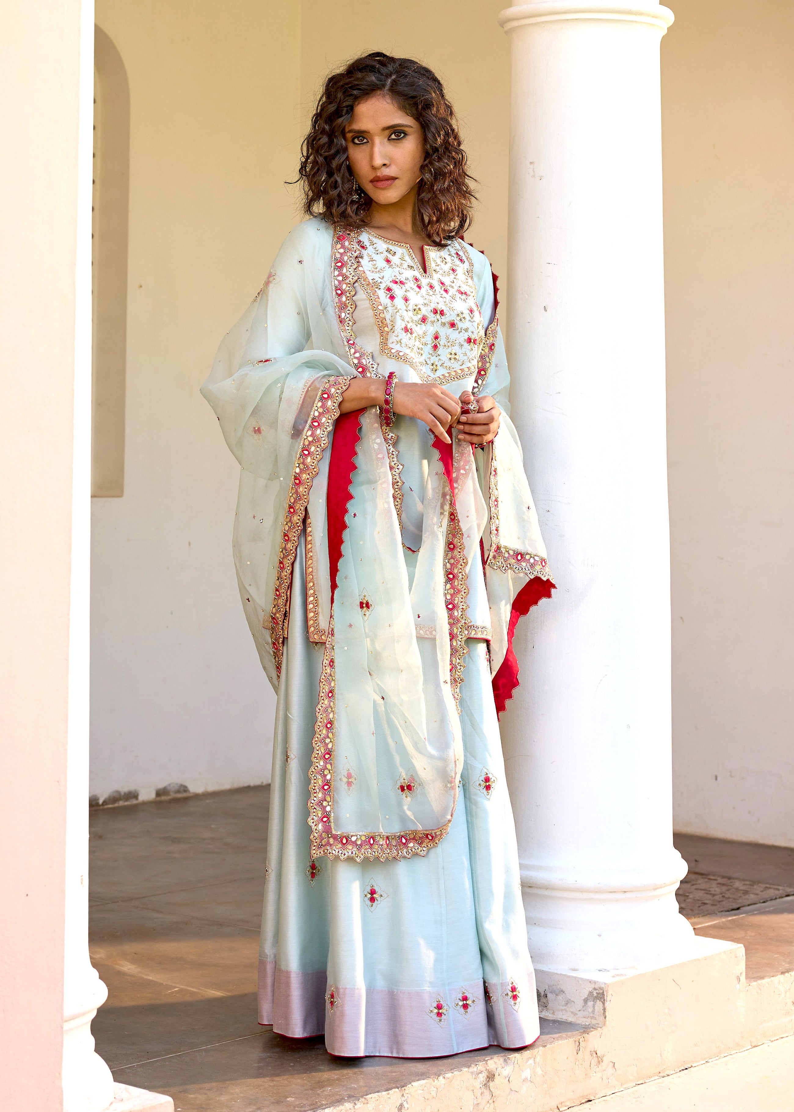 Mastaani Sharara Set with Nakshi Work - Blue