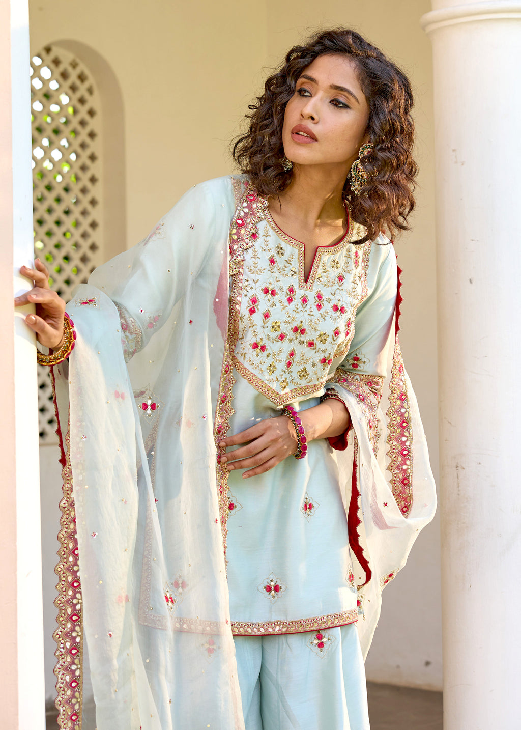 Mastaani Sharara Set with Nakshi Work - Blue