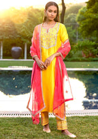 Mastaani Yellow Pink Nakshi Kurta Set