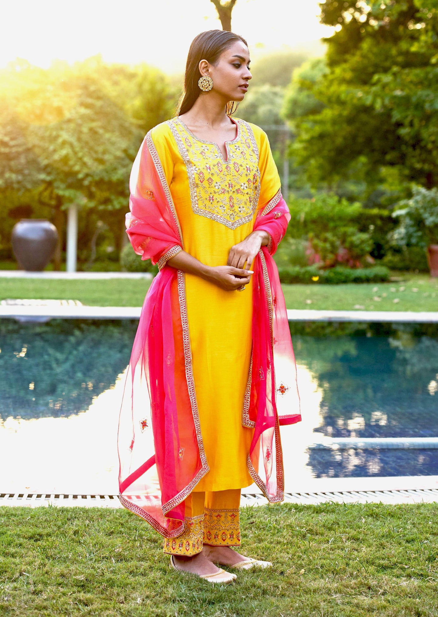 Mastaani Yellow Pink Nakshi Kurta Set