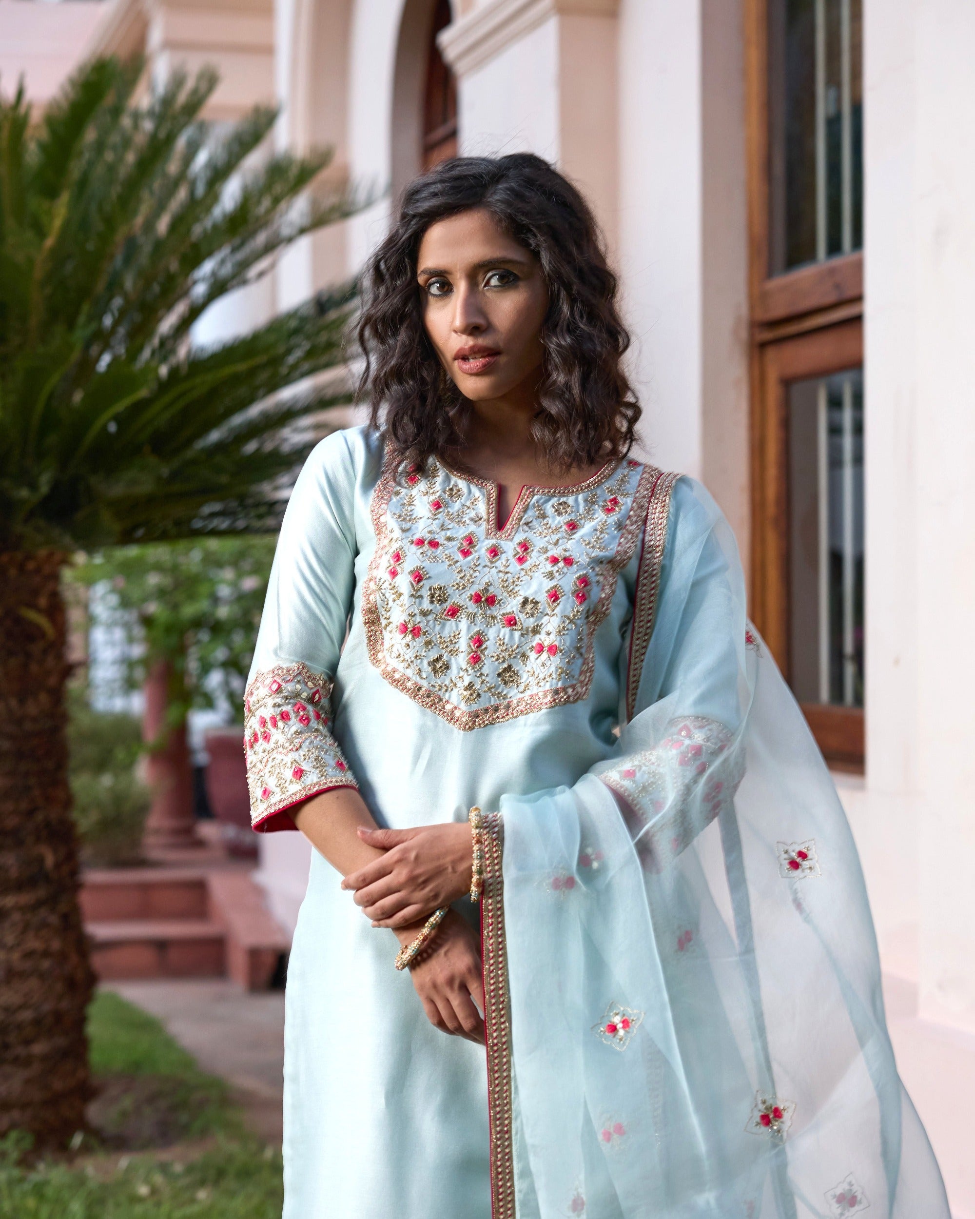 Mastani Pastel Blue Nakshi Kurta Set