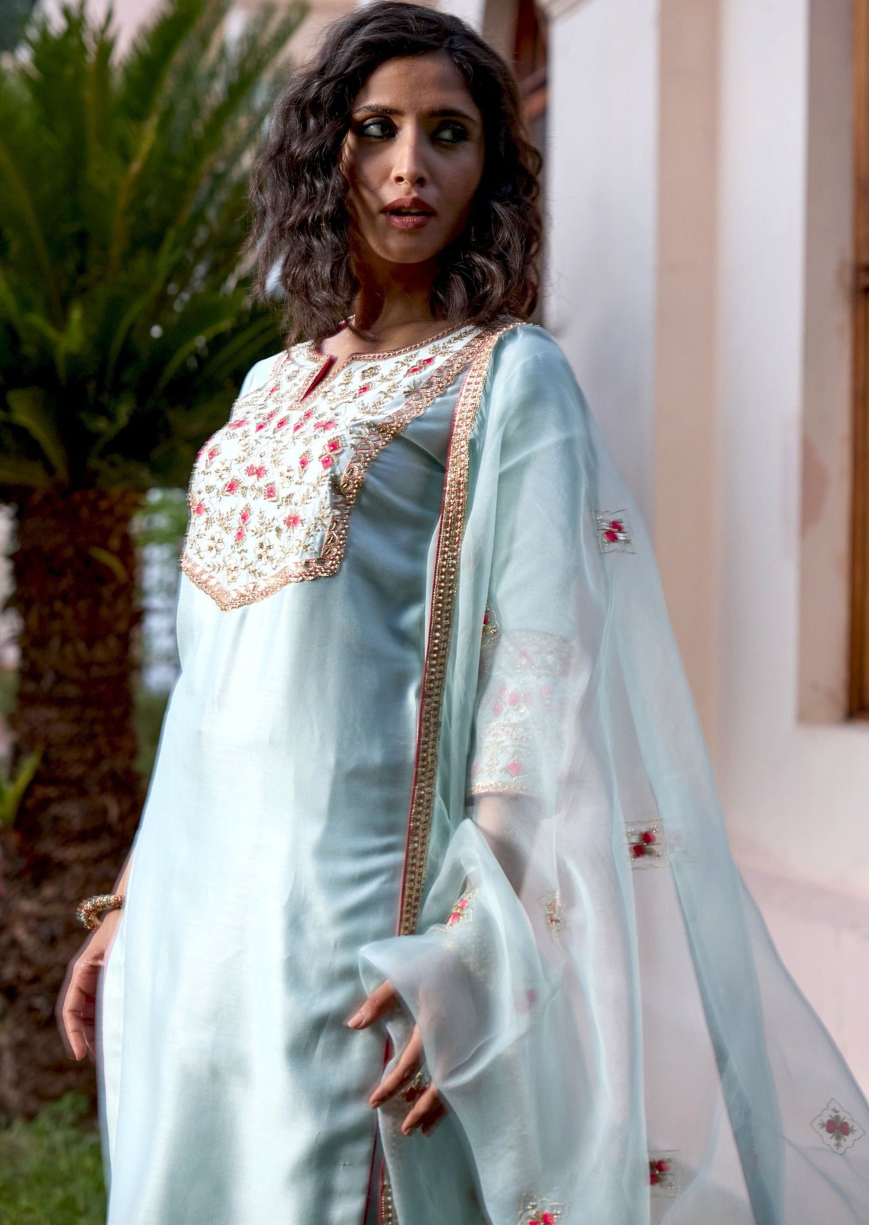 Mastani Pastel Blue Nakshi Kurta Set