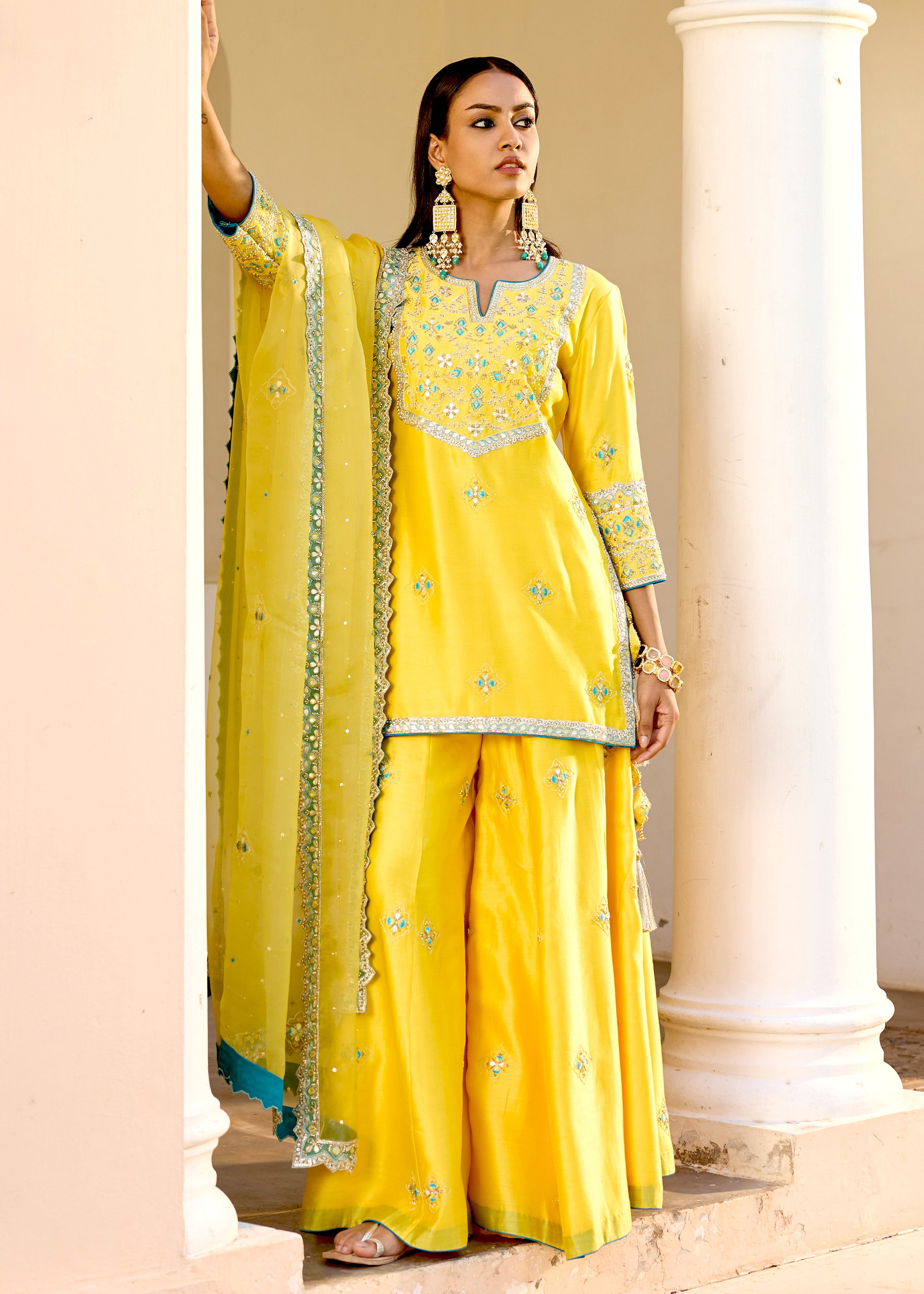 Mastaani Sharara Set with Nakshi Work - Yellow