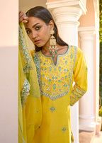 Mastaani Sharara Set with Nakshi Work - Yellow