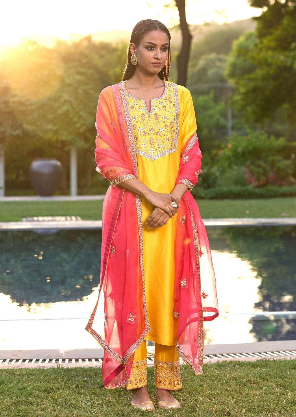 Mastaani Yellow Pink Nakshi Kurta Set
