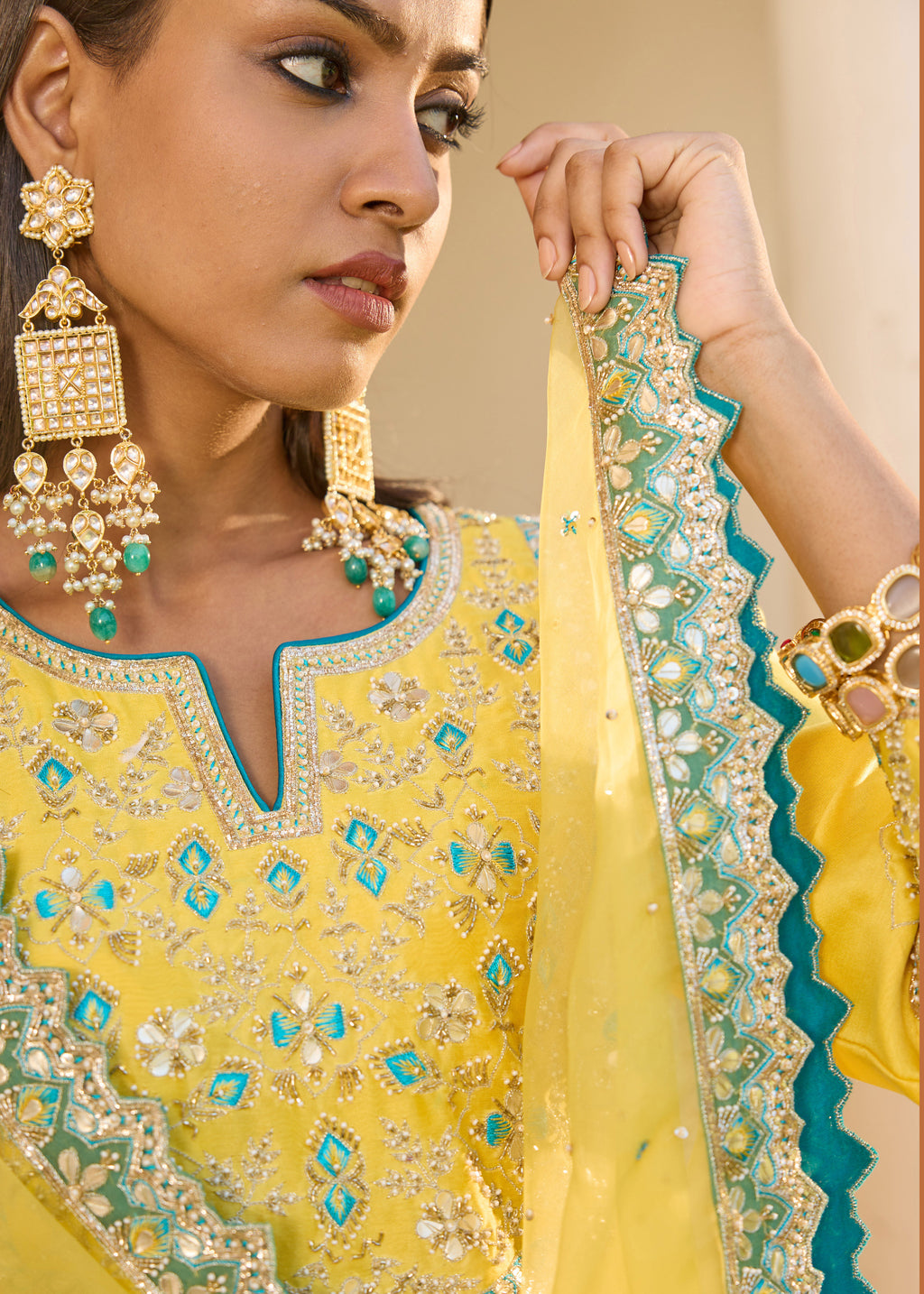 Mastaani Sharara Set with Nakshi Work - Yellow