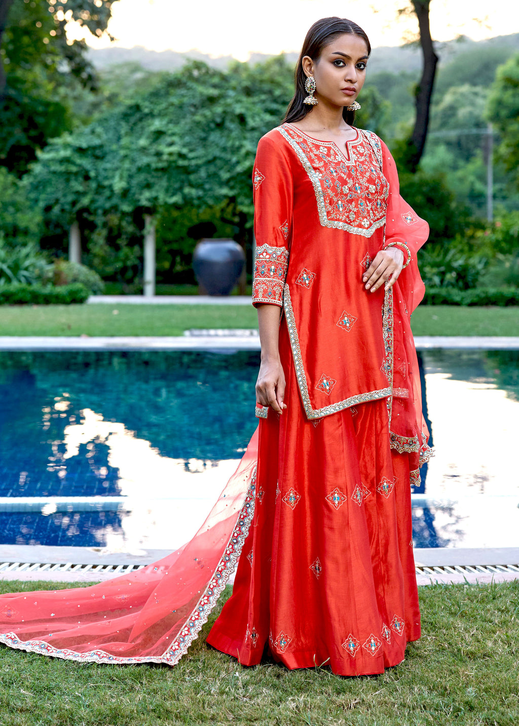 Mastaani Sharara Set with Nakshi Work - Red