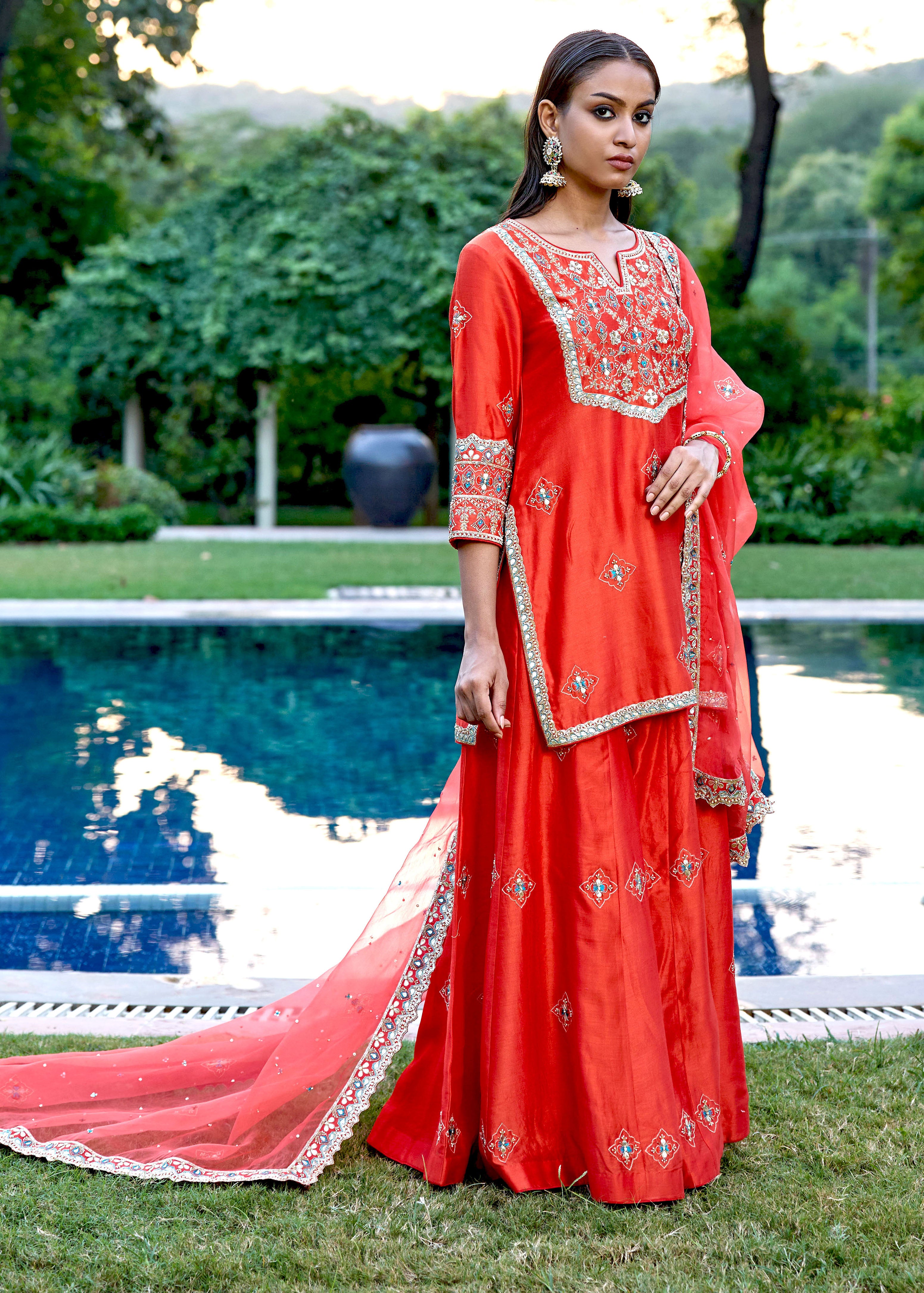 Mastaani Sharara Set with Nakshi Work - Red