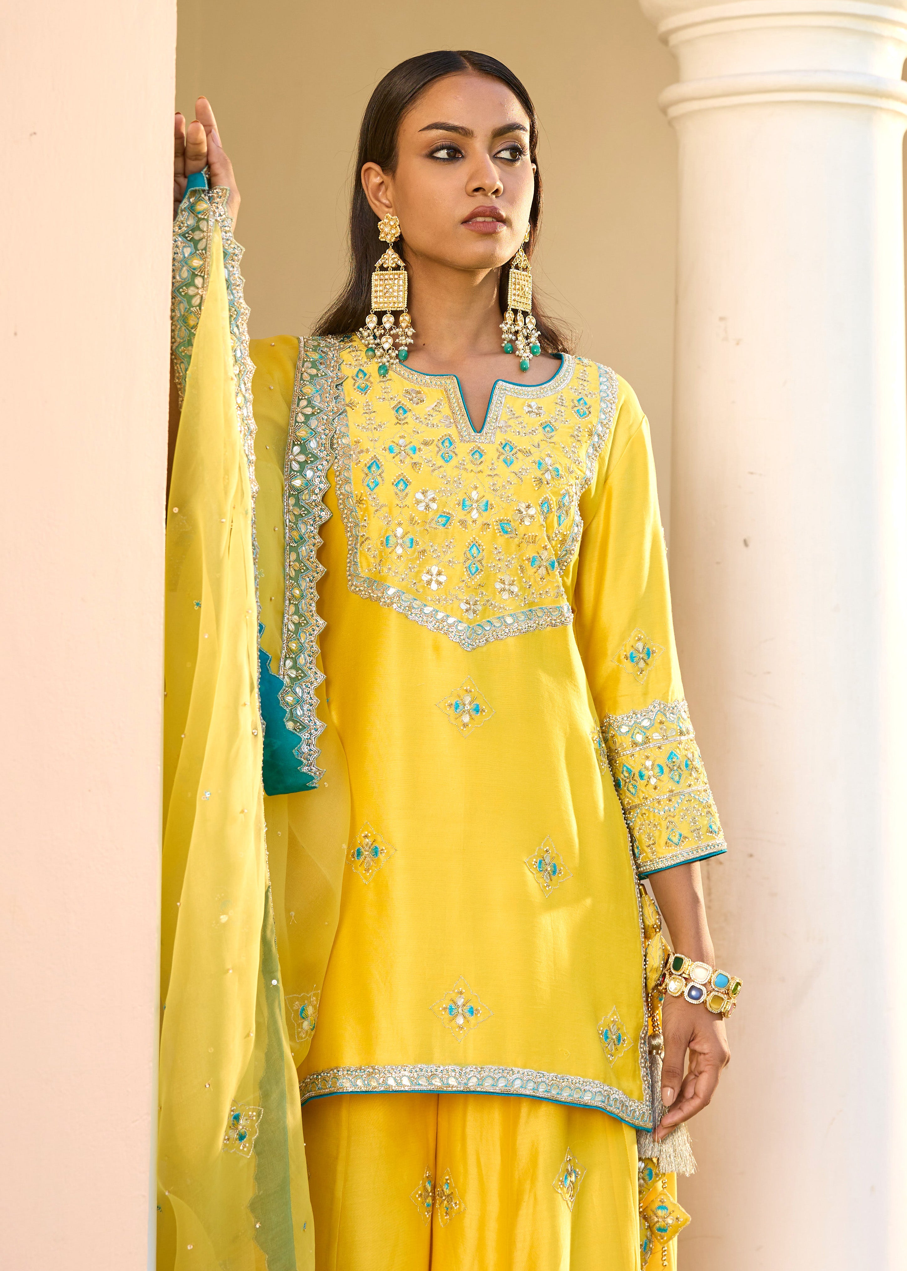 Mastaani Sharara Set with Nakshi Work - Yellow