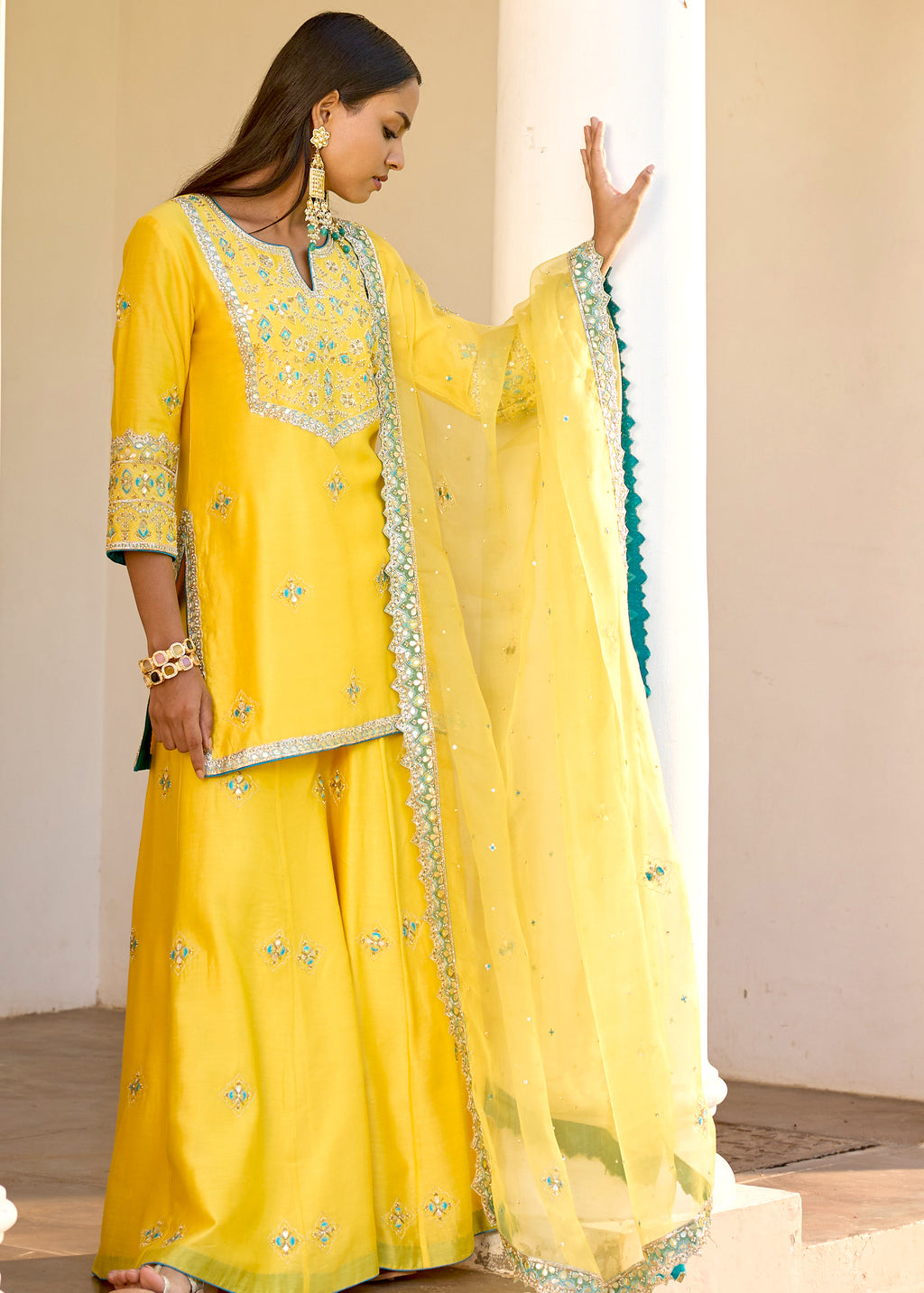 Mastaani Sharara Set with Nakshi Work - Yellow