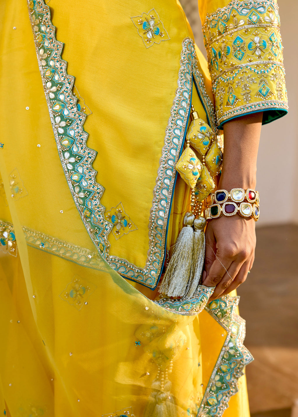 Mastaani Sharara Set with Nakshi Work - Yellow