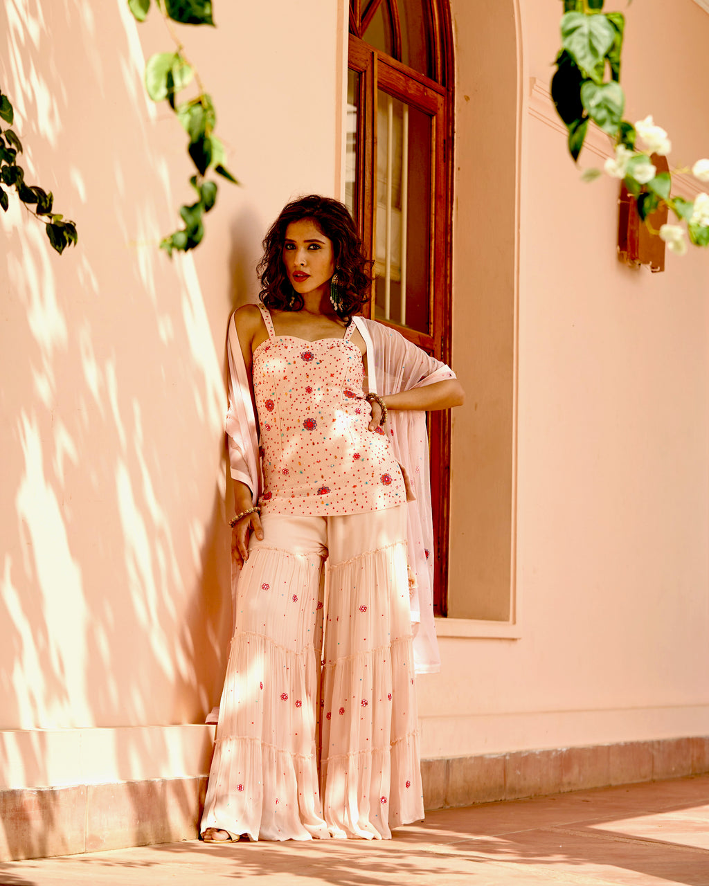 Uptown Girl Peach Sharara Set