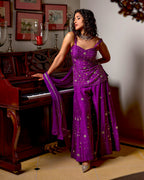 Sassy Sharara Set  Hand Embroidered- Purple