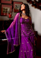 Sassy Sharara Set  Hand Embroidered- Purple