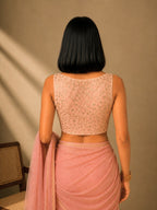 Nude Peach Embroidered Tulle Blouse
