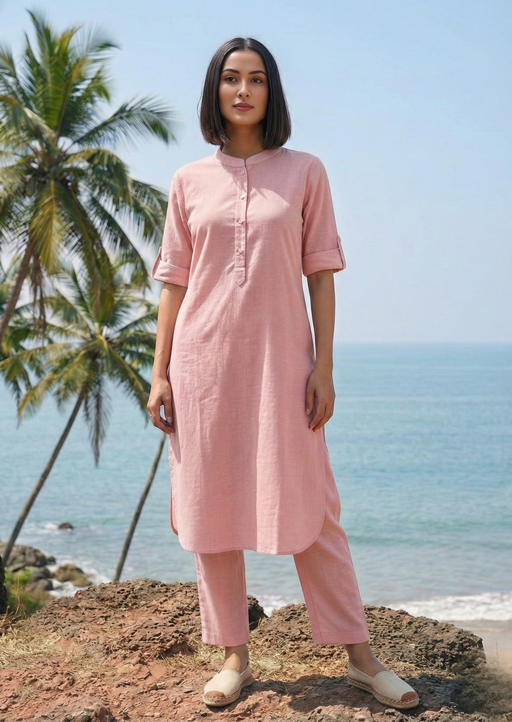 Pink Linen Slub Coord Set