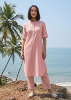 Pink Linen Slub Coord Set