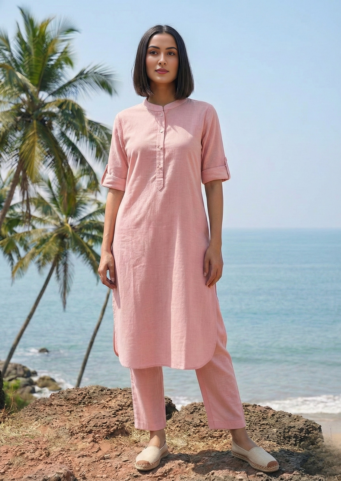 Pink Linen Slub Coord Set