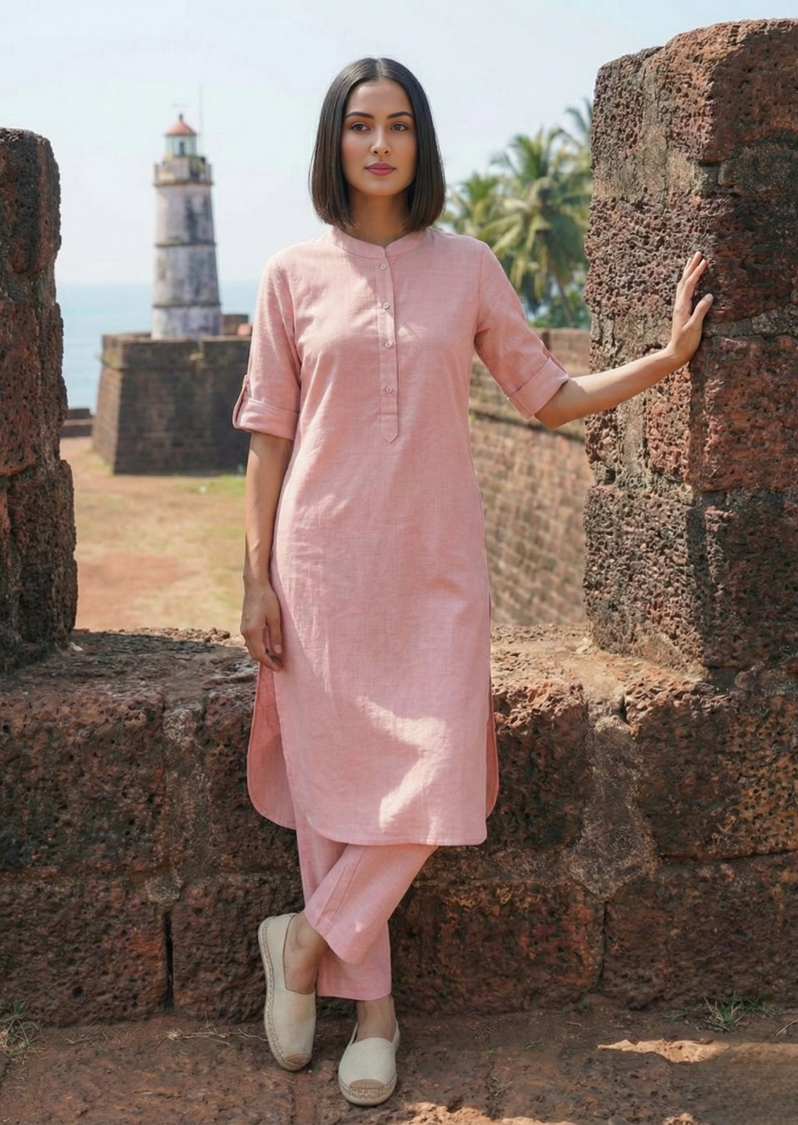Pink Linen Slub Coord Set