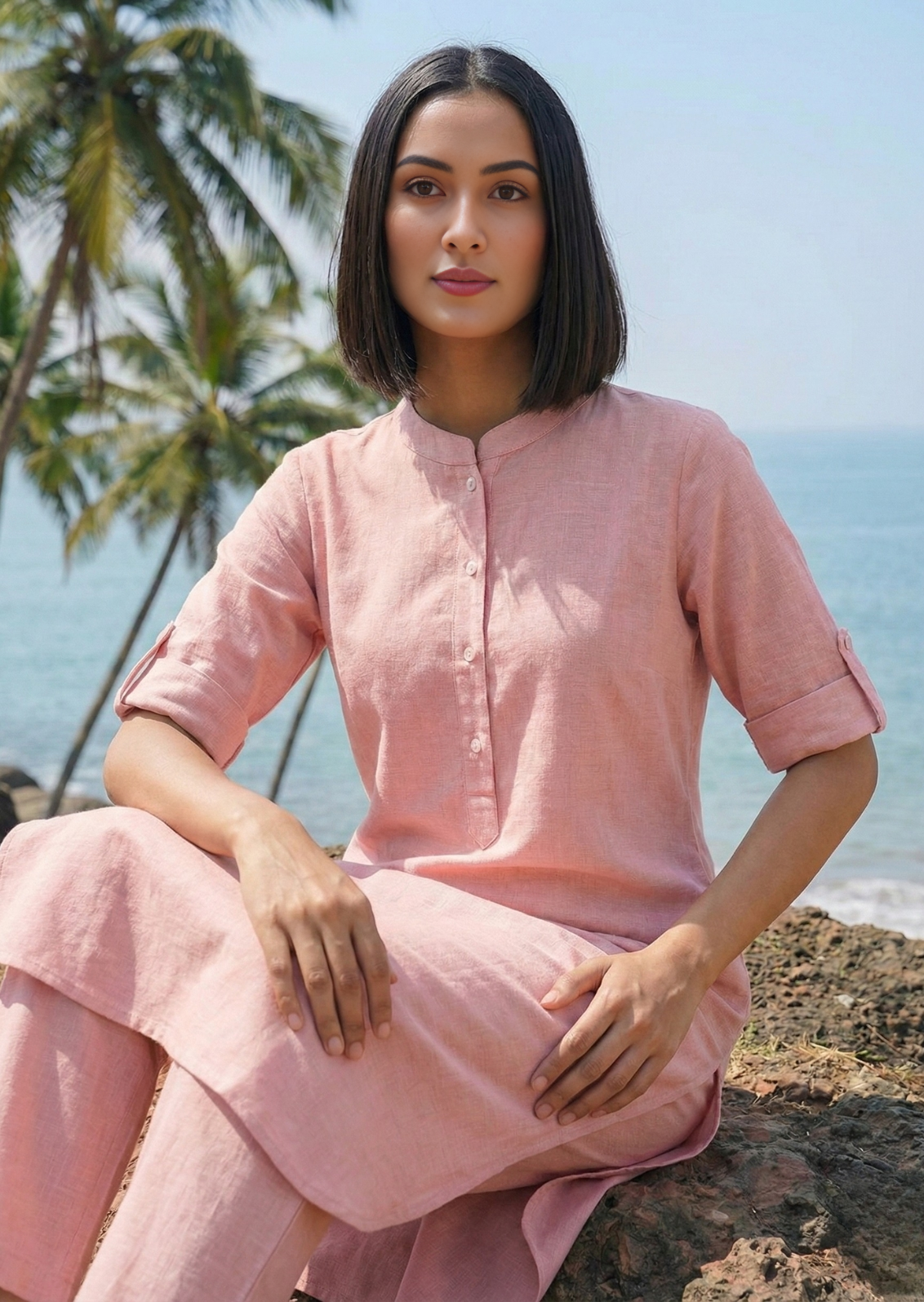 Pink Linen Slub Coord Set