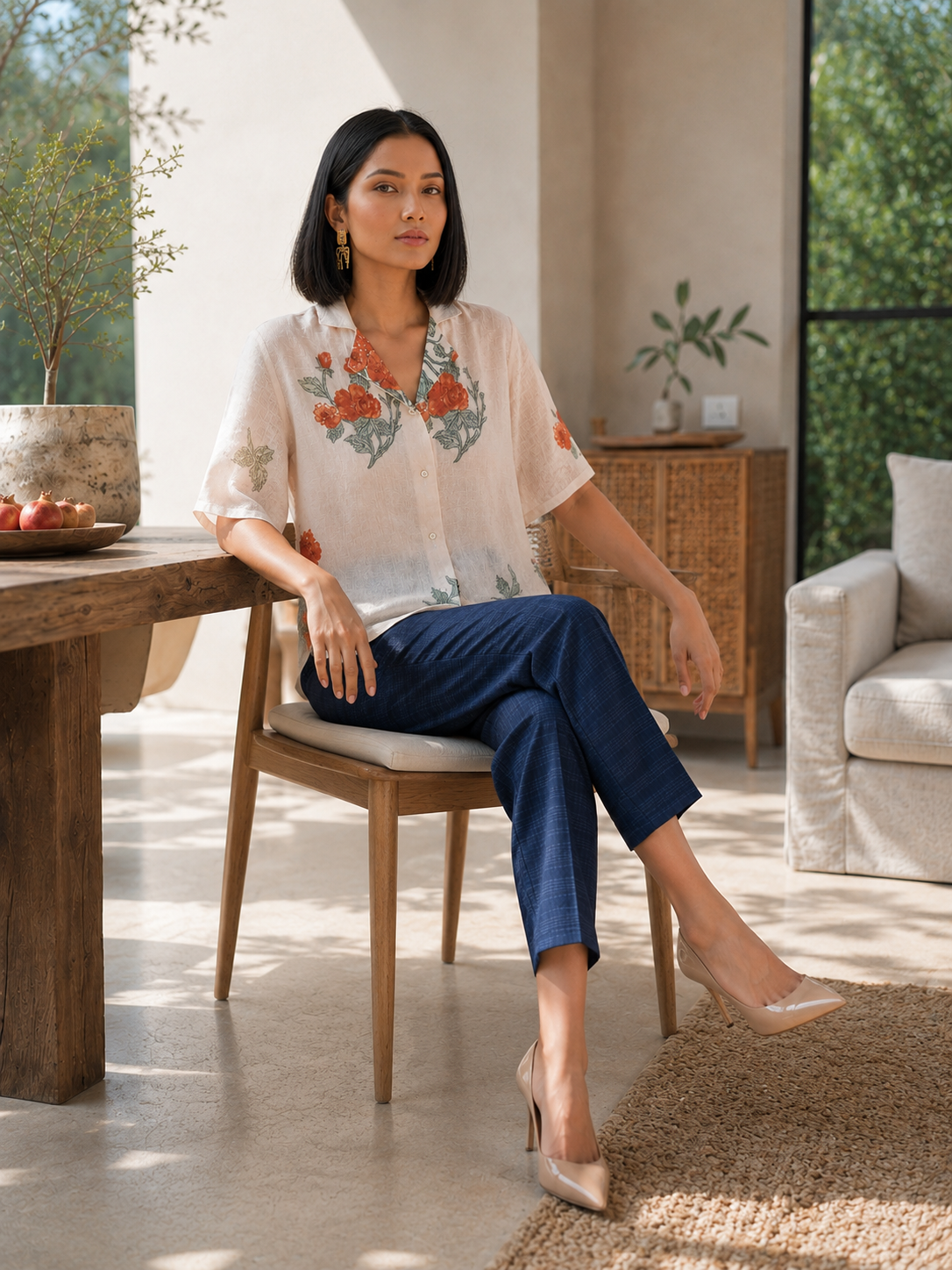 Linen Pink Shirt - Floral