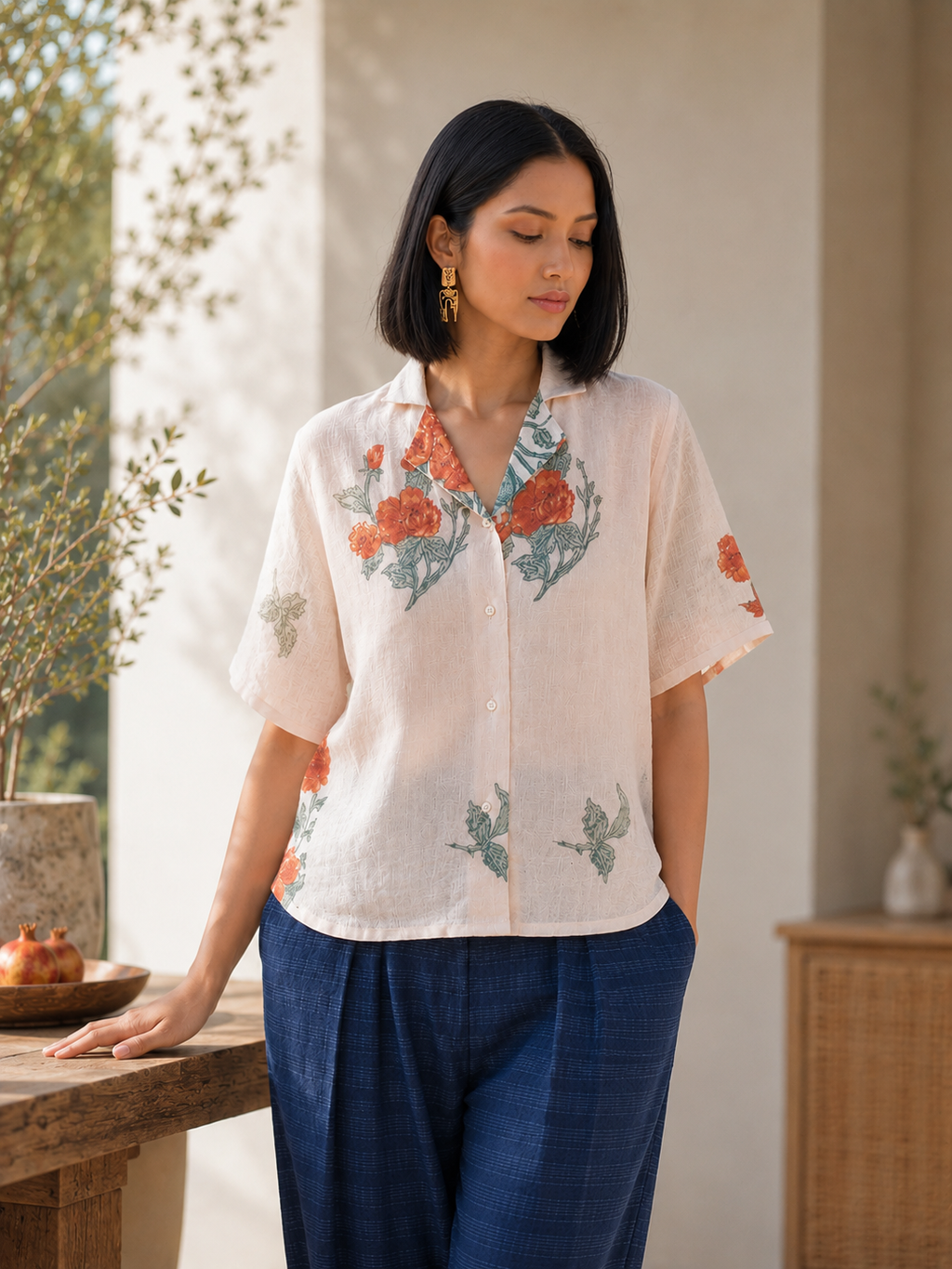 Linen Pink Shirt - Floral