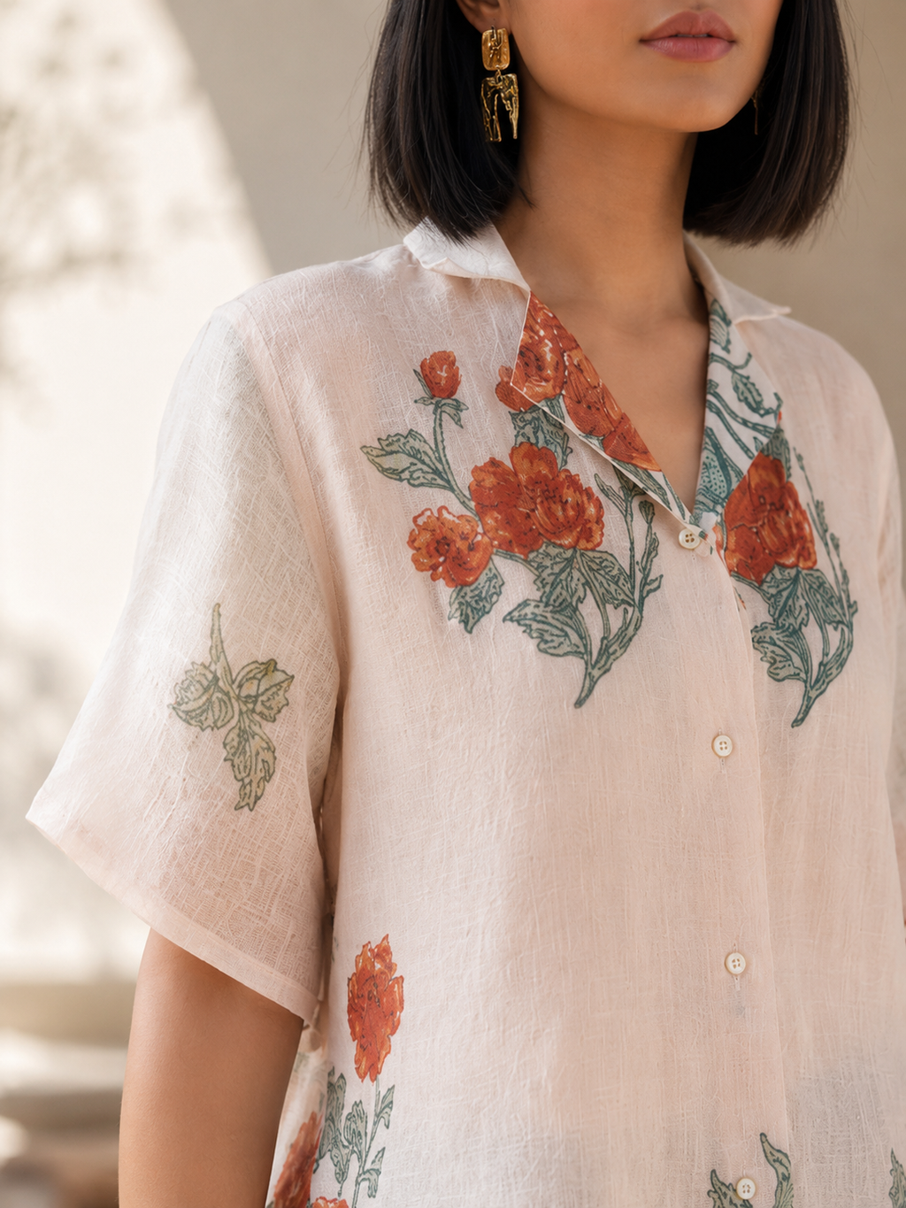 Linen Pink Shirt - Floral